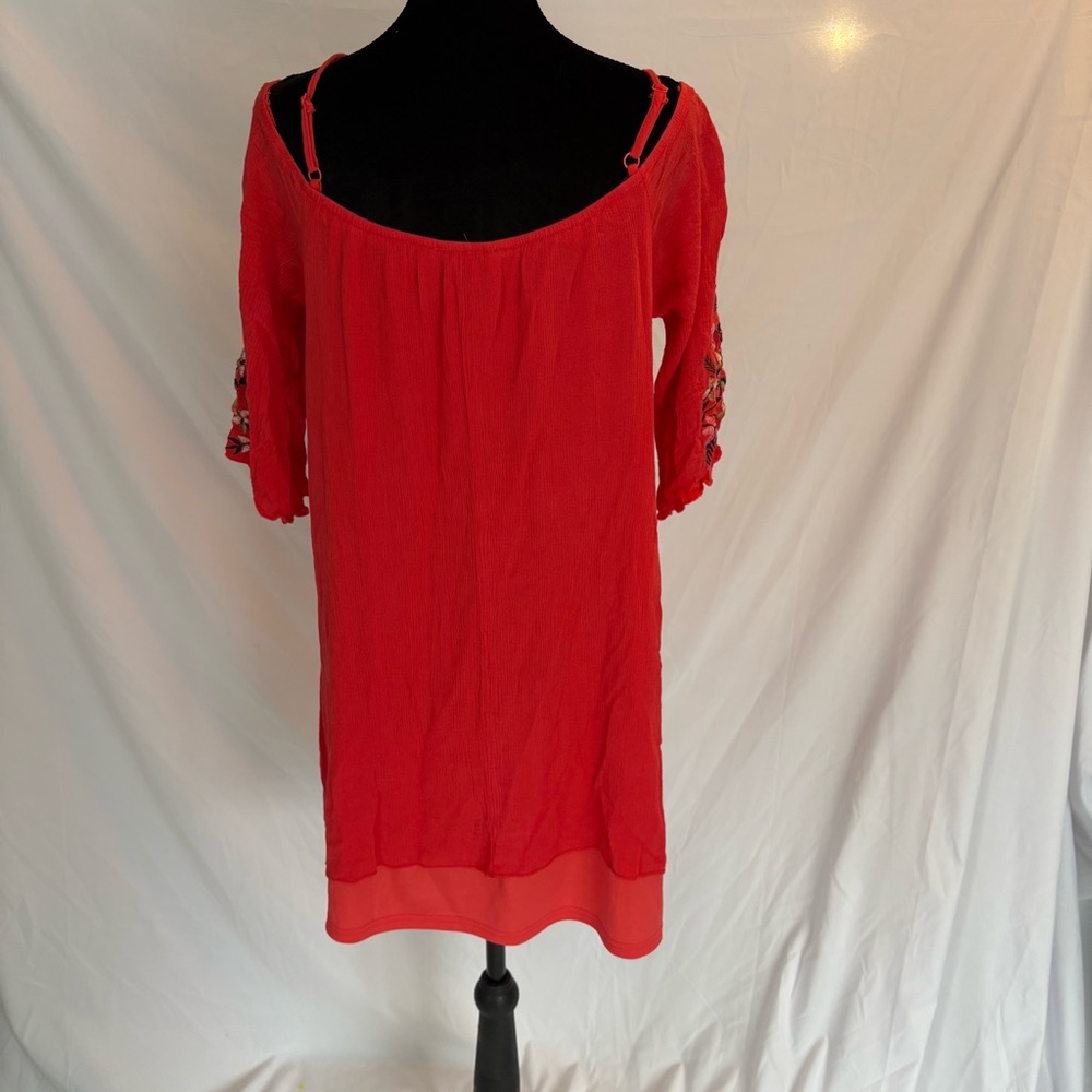 Rebellion Red Embroidered Floral Off the Shoulder Tunic Top or Mini dress Sz XL - Picture 3 of 7